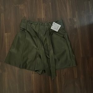 Zara leather army green shorts